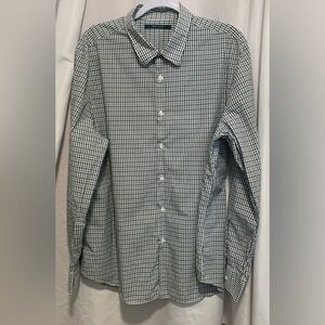 Perry Ellis Men's XXL Blue Green and White Checkered Button Down Cotton Shirt